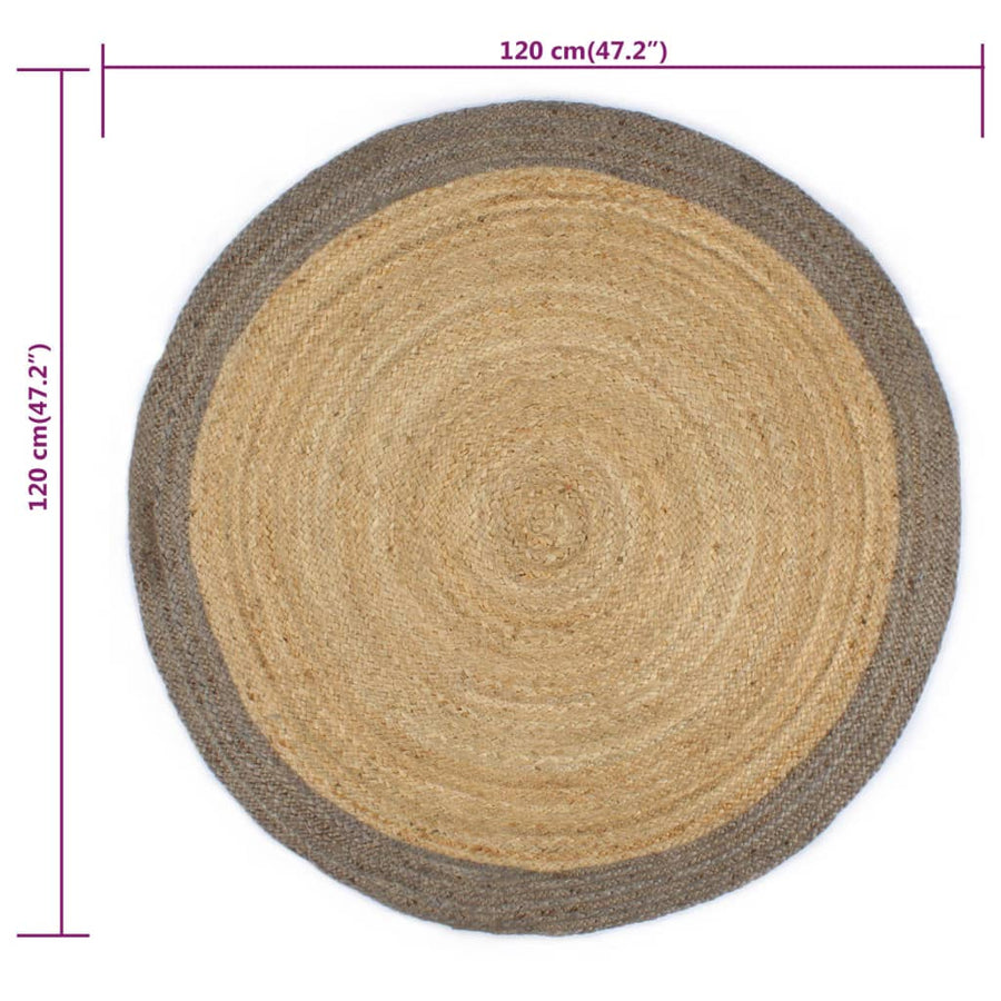 Vloerkleed Handgemaakt Met Grijze Rand Jute 120 cm Grijs