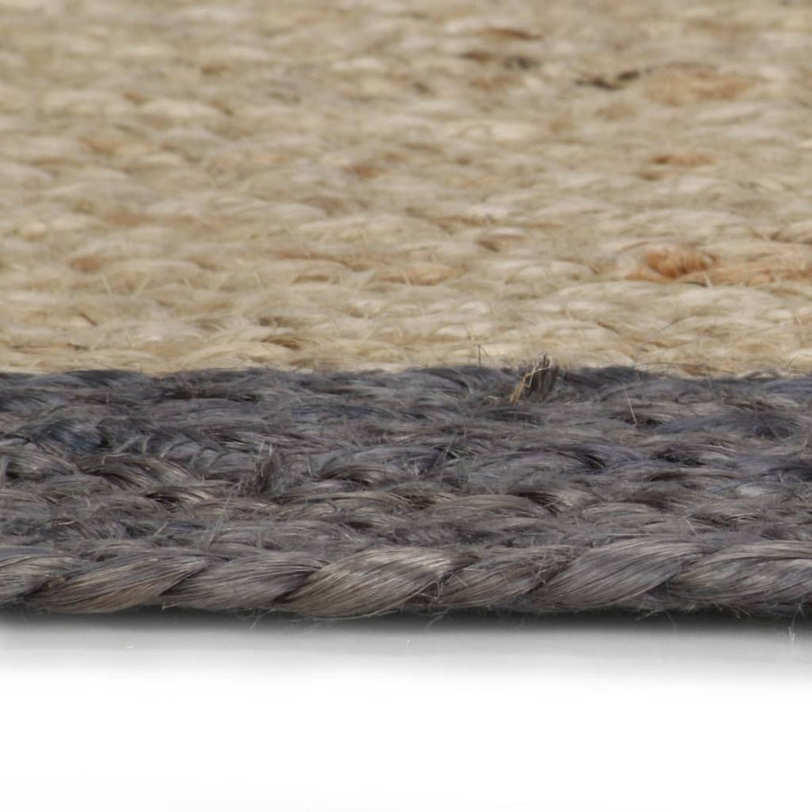 Vloerkleed Handgemaakt Met Donkergrijze Rand Jute 90 cm Donkergrijs