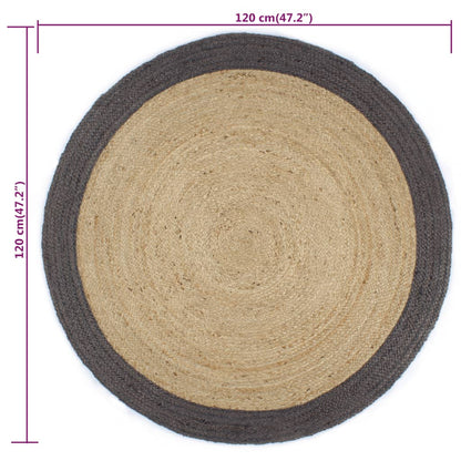 Vloerkleed Handgemaakt Met Donkergrijze Rand Jute 120 cm Donkergrijs