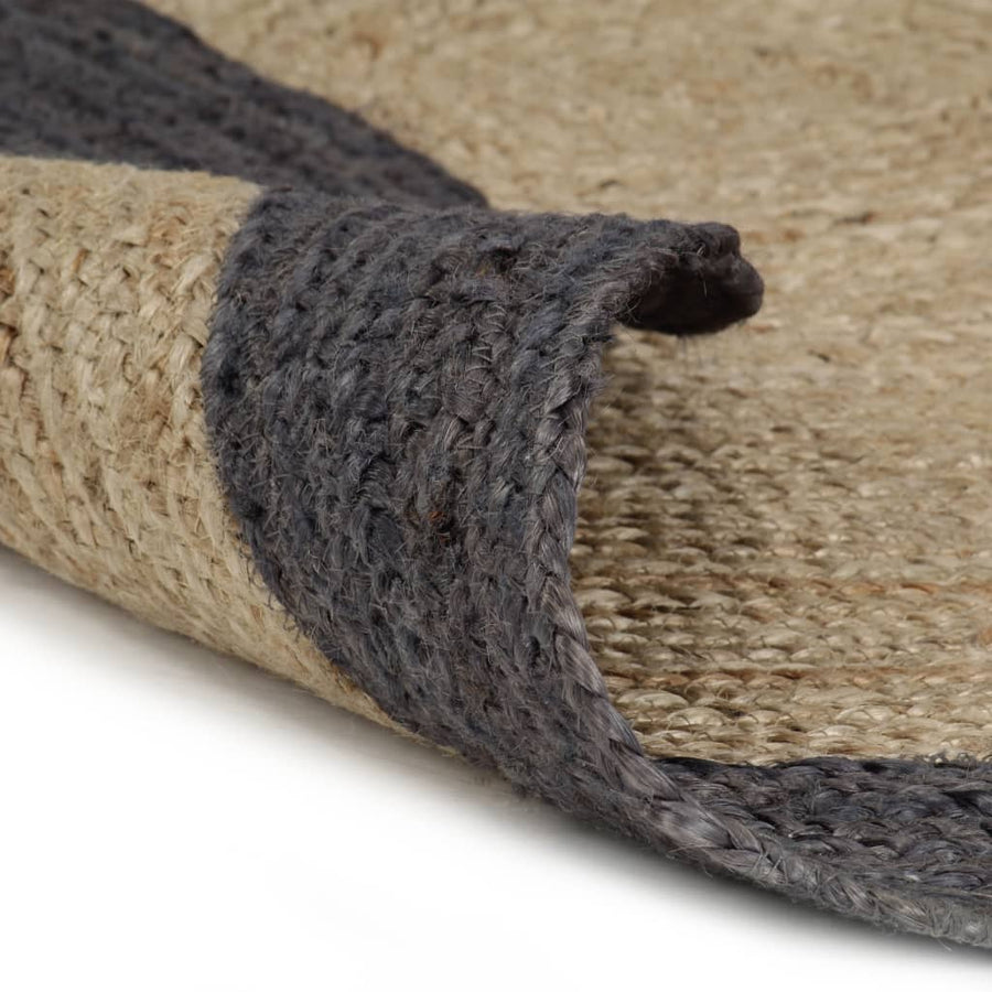 Vloerkleed Handgemaakt Met Donkergrijze Rand Jute 150 cm Donkergrijs