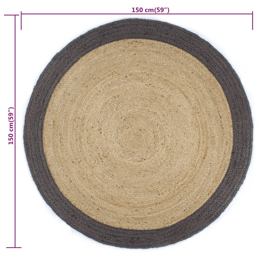 Vloerkleed Handgemaakt Met Donkergrijze Rand Jute 150 cm Donkergrijs