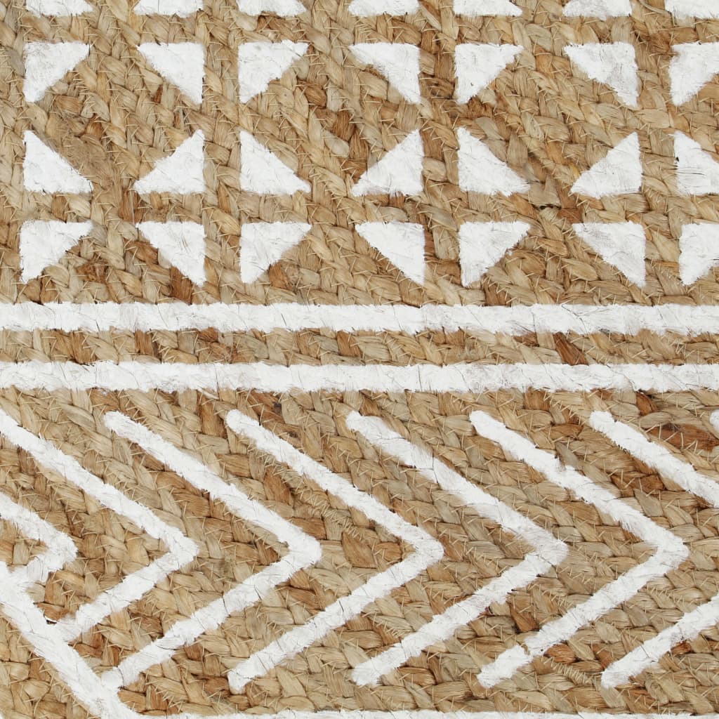 Vloerkleed Handgemaakt Met Witte Print Jute 90 cm Geometrisch patroon