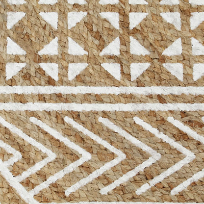 Vloerkleed Handgemaakt Met Witte Print Jute 90 cm Geometrisch patroon