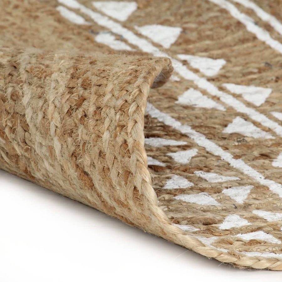 Vloerkleed Handgemaakt Met Witte Print 120 Cm Jute Geometrisch patroon