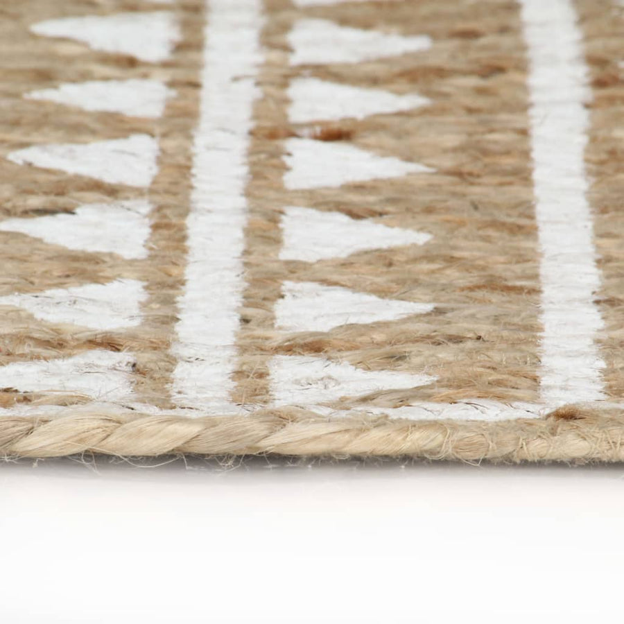 Vloerkleed Handgemaakt Met Witte Print 120 Cm Jute Geometrisch patroon