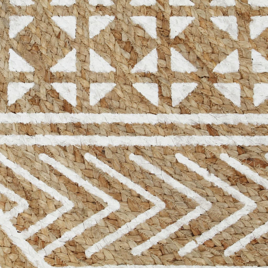 Vloerkleed Handgemaakt Met Witte Print 120 Cm Jute Geometrisch patroon