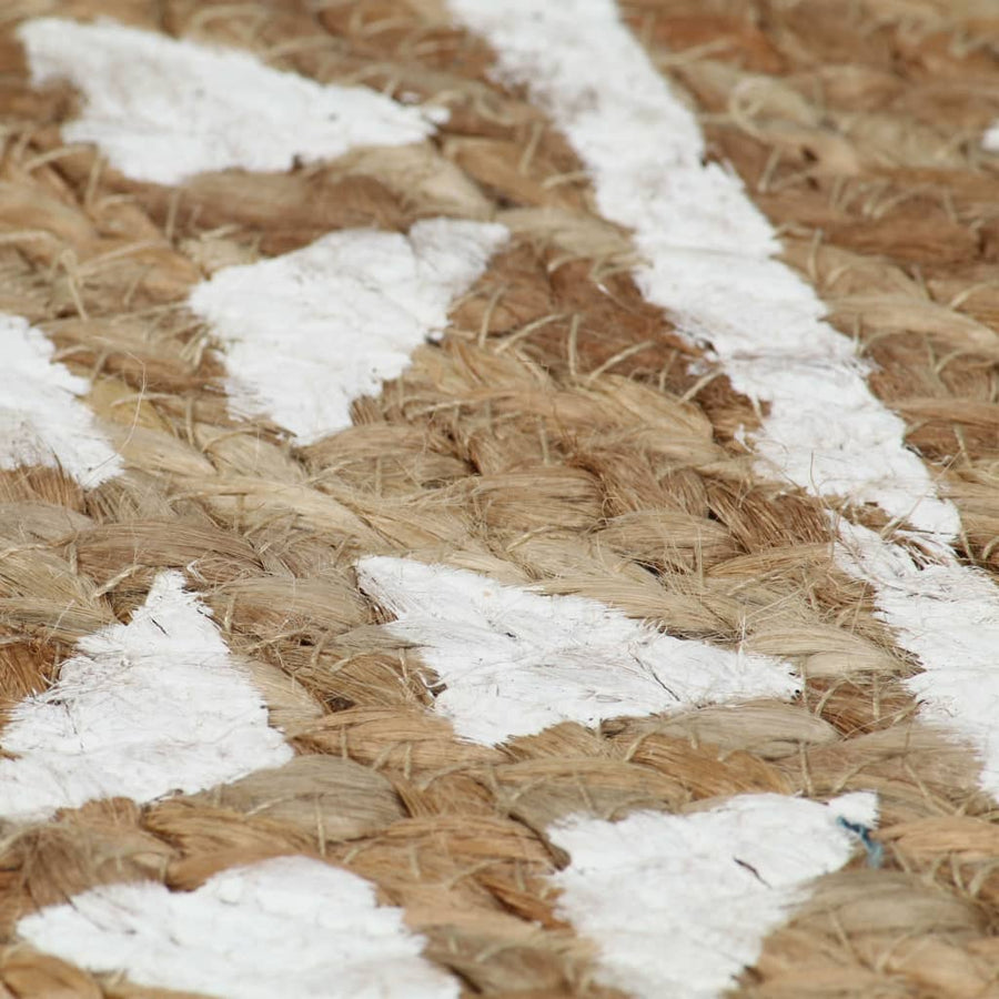 Vloerkleed Handgemaakt Met Witte Print 120 Cm Jute Geometrisch patroon