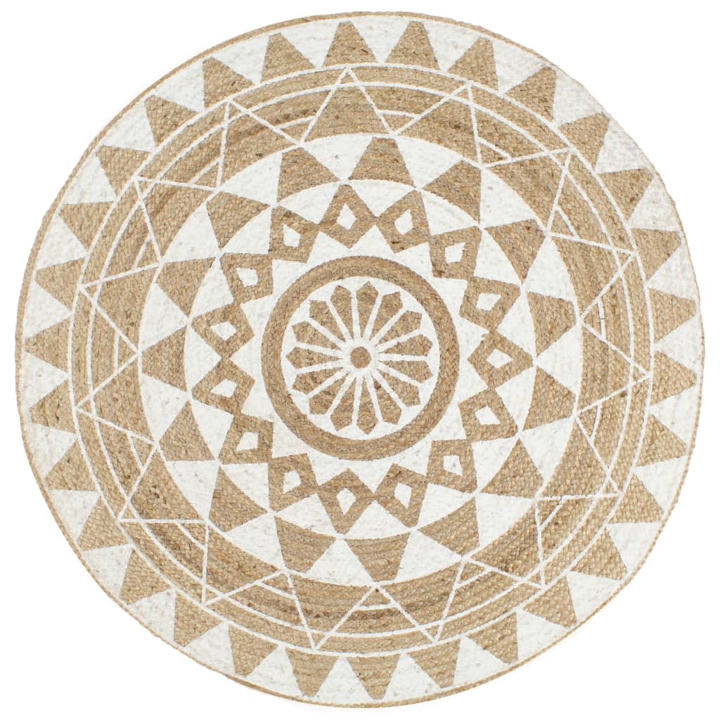 Vloerkleed Handgemaakt Met Witte Print Jute 90 cm