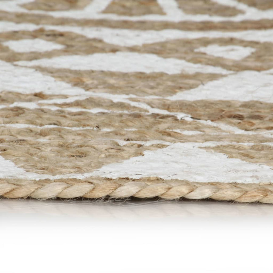 Vloerkleed Handgemaakt Met Witte Print Jute 90 cm