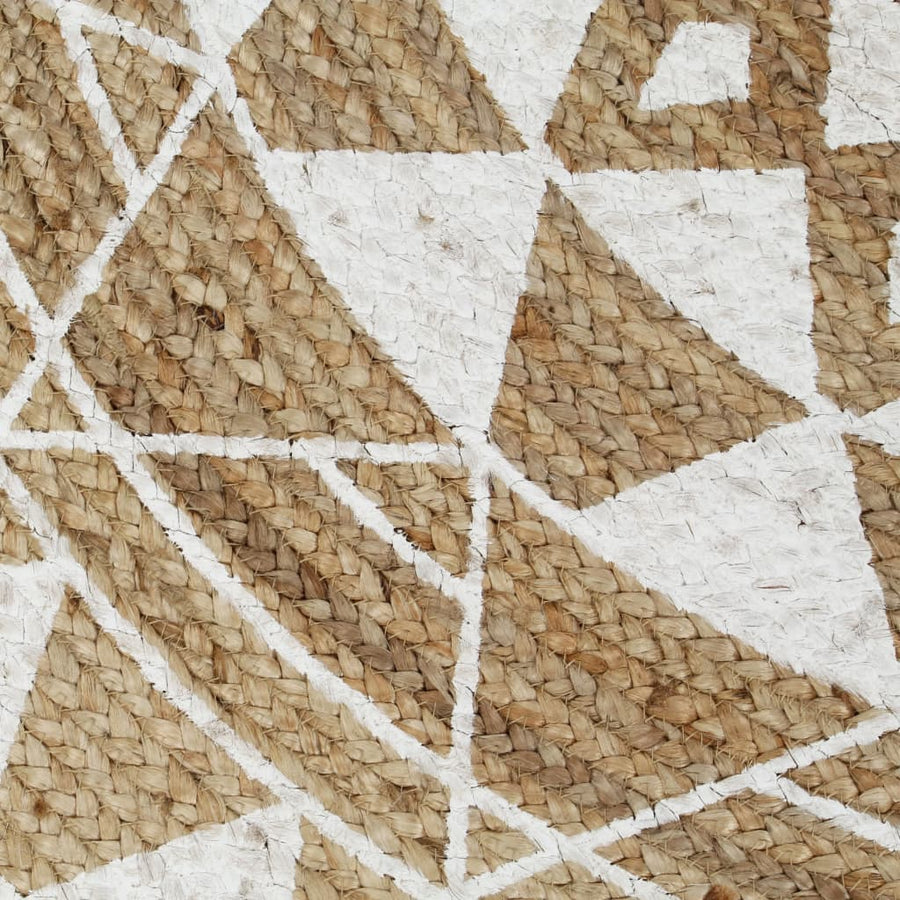 Vloerkleed Handgemaakt Met Witte Print Jute 120 cm Wit bloempatroon