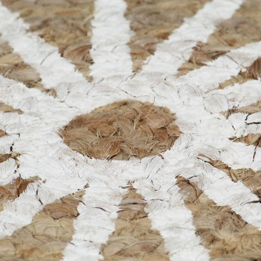 Vloerkleed Handgemaakt Met Witte Print Jute 120 cm Wit bloempatroon