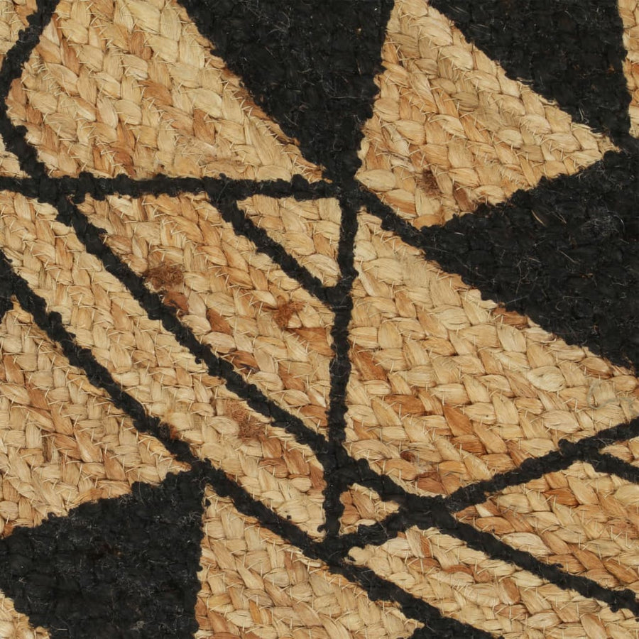 Vloerkleed Handgemaakt Met Zwarte Print 90 Cm Jute