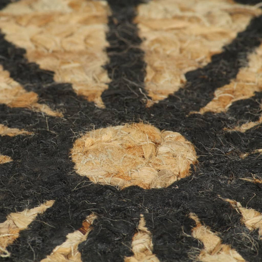 Vloerkleed Handgemaakt Met Zwarte Print 90 Cm Jute