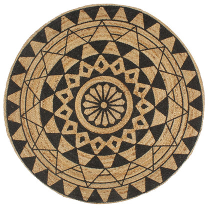 Vloerkleed Handgemaakt Met Zwarte Print Jute 120 cm