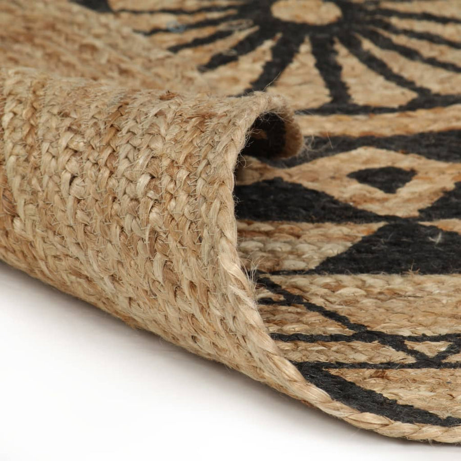 Vloerkleed Handgemaakt Met Zwarte Print Jute 120 cm