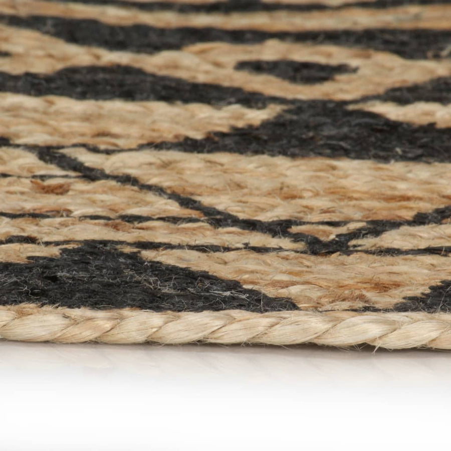 Vloerkleed Handgemaakt Met Zwarte Print Jute 120 cm