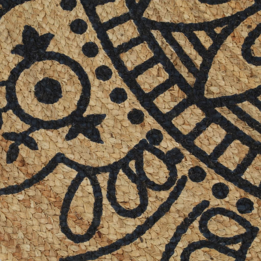 Vloerkleed Handgemaakt Met Donkerblauwe Print Jute 90 cm Blauw bloempatroon