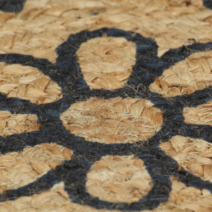 Vloerkleed Handgemaakt Met Donkerblauwe Print Jute 90 cm Blauw bloempatroon