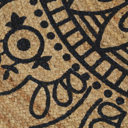 Vloerkleed Handgemaakt Met Donkerblauwe Print Jute 150 cm Blauw bloempatroon