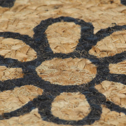 Vloerkleed Handgemaakt Met Donkerblauwe Print Jute 150 cm Blauw bloempatroon