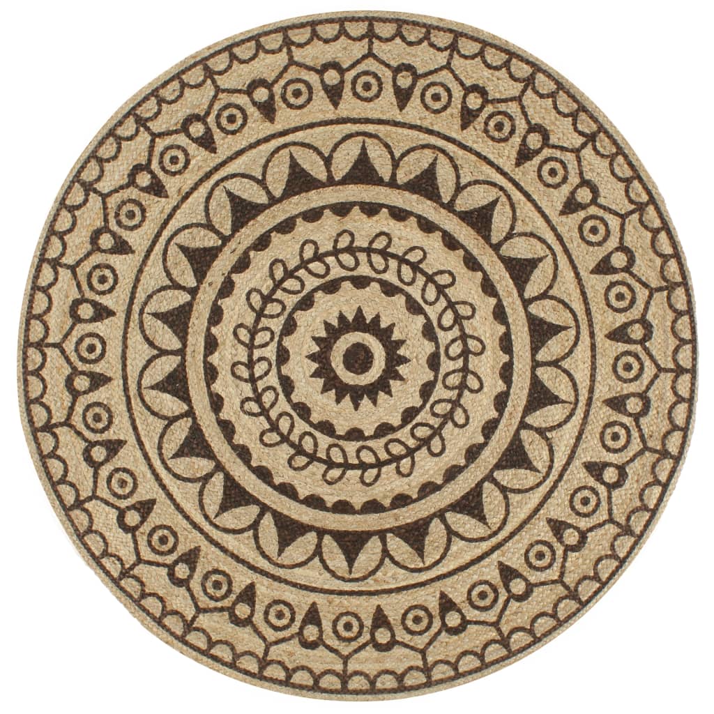 Vloerkleed Handgemaakt Met Donkerbruine Print Jute 90 cm