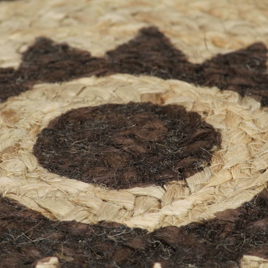 Vloerkleed Handgemaakt Met Donkerbruine Print Jute 90 cm