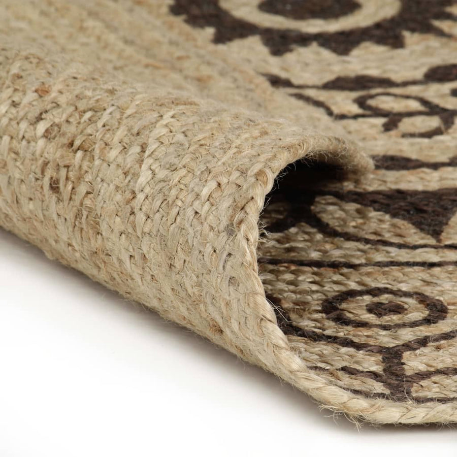 Vloerkleed Handgemaakt Met Donkerbruine Print 120 Cm Jute Bruin bloempatroon