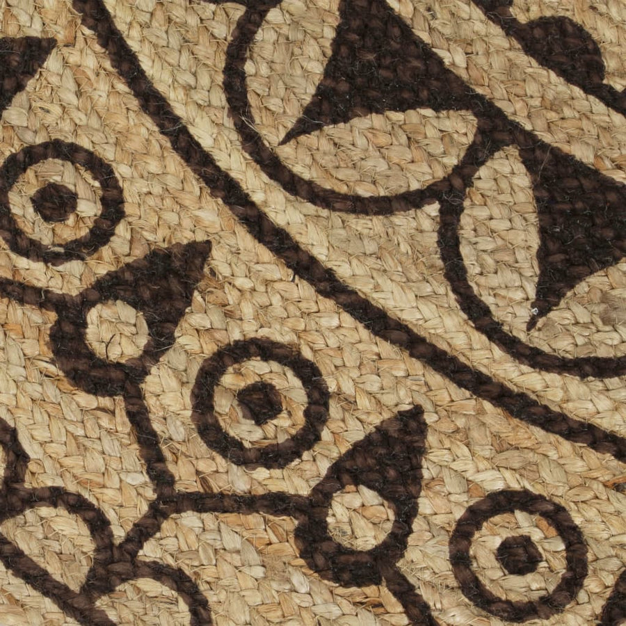 Vloerkleed Handgemaakt Met Donkerbruine Print 120 Cm Jute Bruin bloempatroon