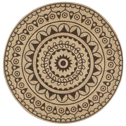 Vloerkleed Handgemaakt Met Donkerbruine Print 150 Cm Jute Bruin bloempatroon