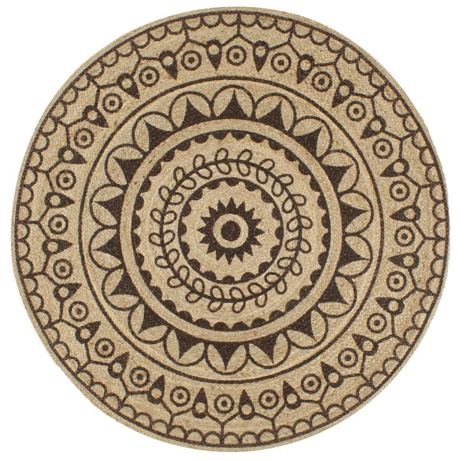 Vloerkleed Handgemaakt Met Donkerbruine Print 150 Cm Jute Bruin bloempatroon