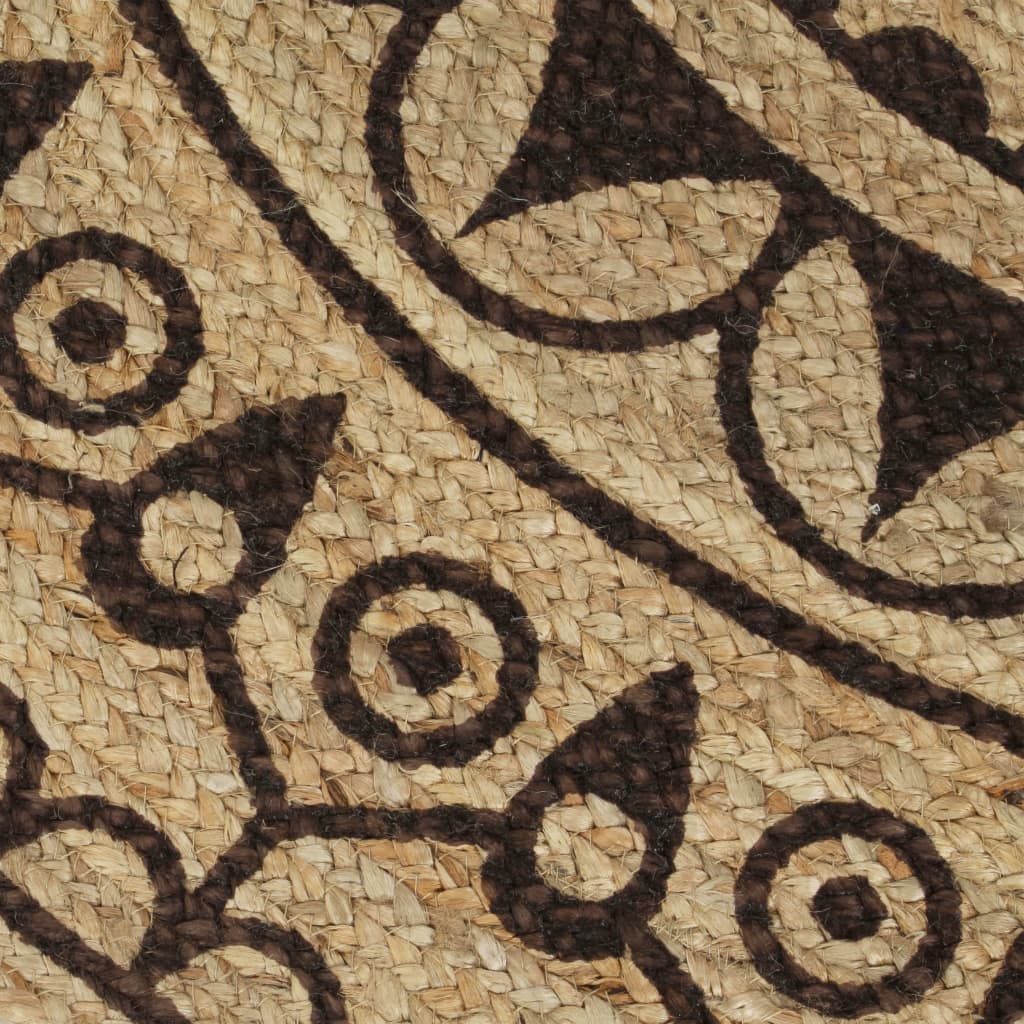 Vloerkleed Handgemaakt Met Donkerbruine Print 150 Cm Jute Bruin bloempatroon