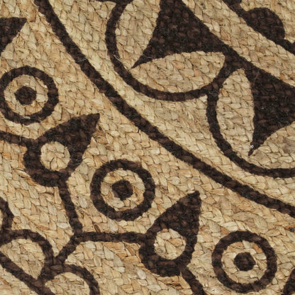 Vloerkleed Handgemaakt Met Donkerbruine Print 150 Cm Jute Bruin bloempatroon