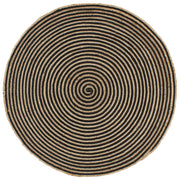Vloerkleed rond 90 cm jute katoen zwart spiraal