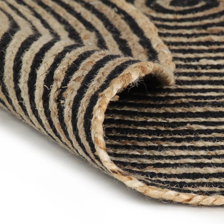 Vloerkleed handgemaakt met spiraal ontwerp 90 cm jute zwart