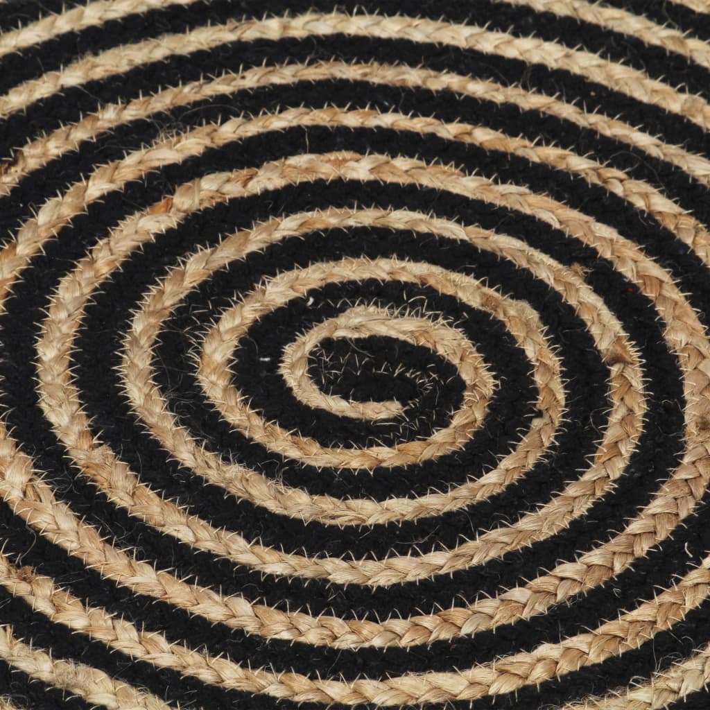 Vloerkleed handgemaakt met spiraal ontwerp 90 cm jute zwart