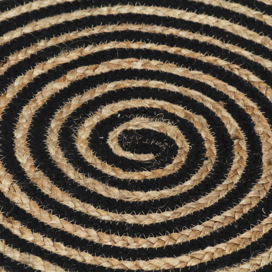 Vloerkleed handgemaakt met spiraal ontwerp 90 cm jute zwart