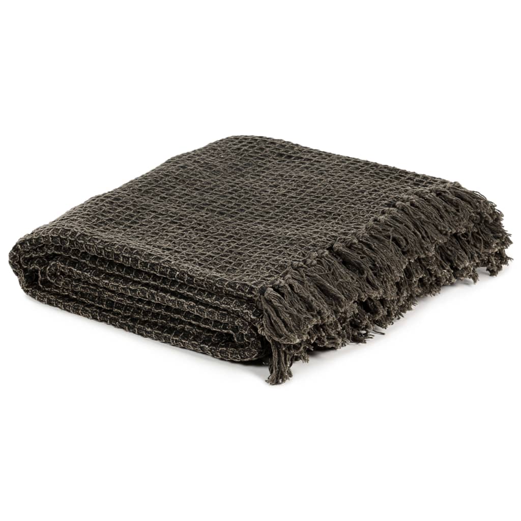 Plaid 160X210 Cm Katoen Antraciet En Bruin 160 x 210 cm