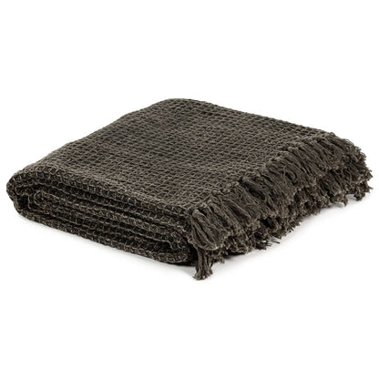 Plaid 160X210 Cm Katoen Antraciet En Bruin 160 x 210 cm
