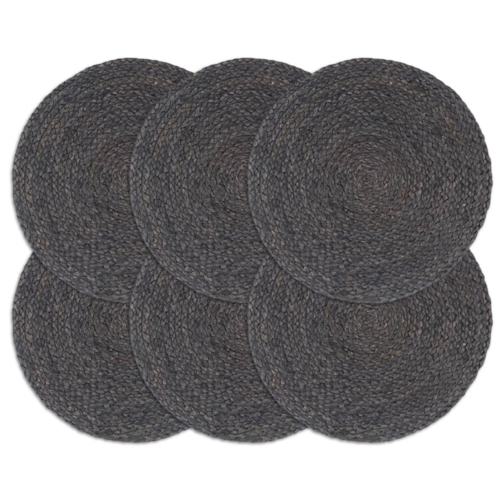 Placemats Rond 38 Cm 6 Donkergrijs Jute