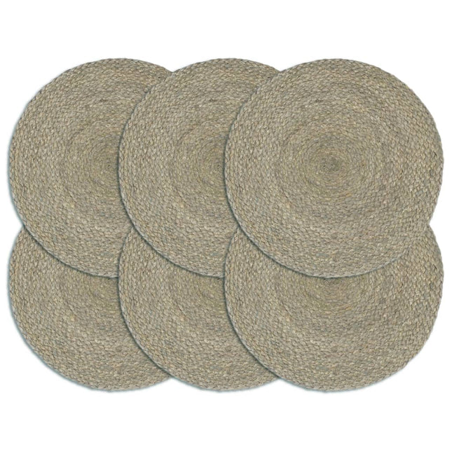 Placemats Rond 38 Cm Effen 6 Grijs Jute