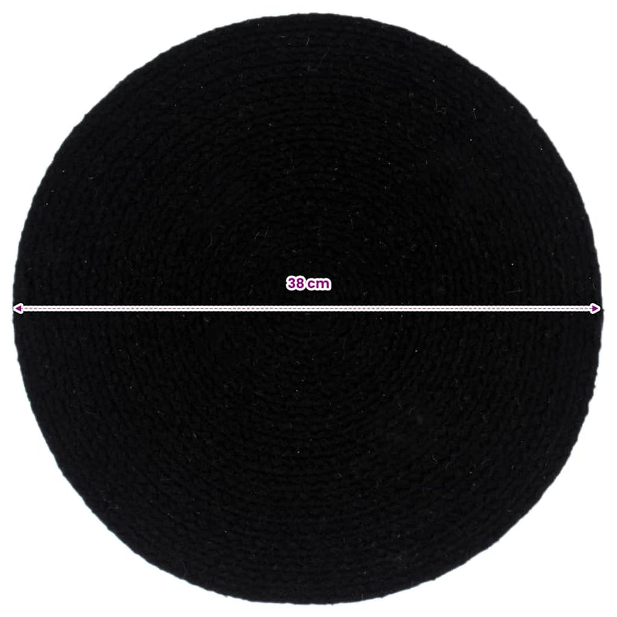 Placemats 4 st rond 38 cm katoen effen zwart