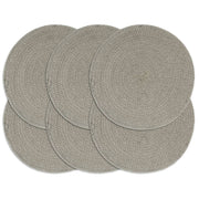 Placemats set of 6, round 38 cm, cotton, plain grey