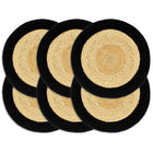 Placemats set of 6, 38 cm, jute and cotton, natural and black
