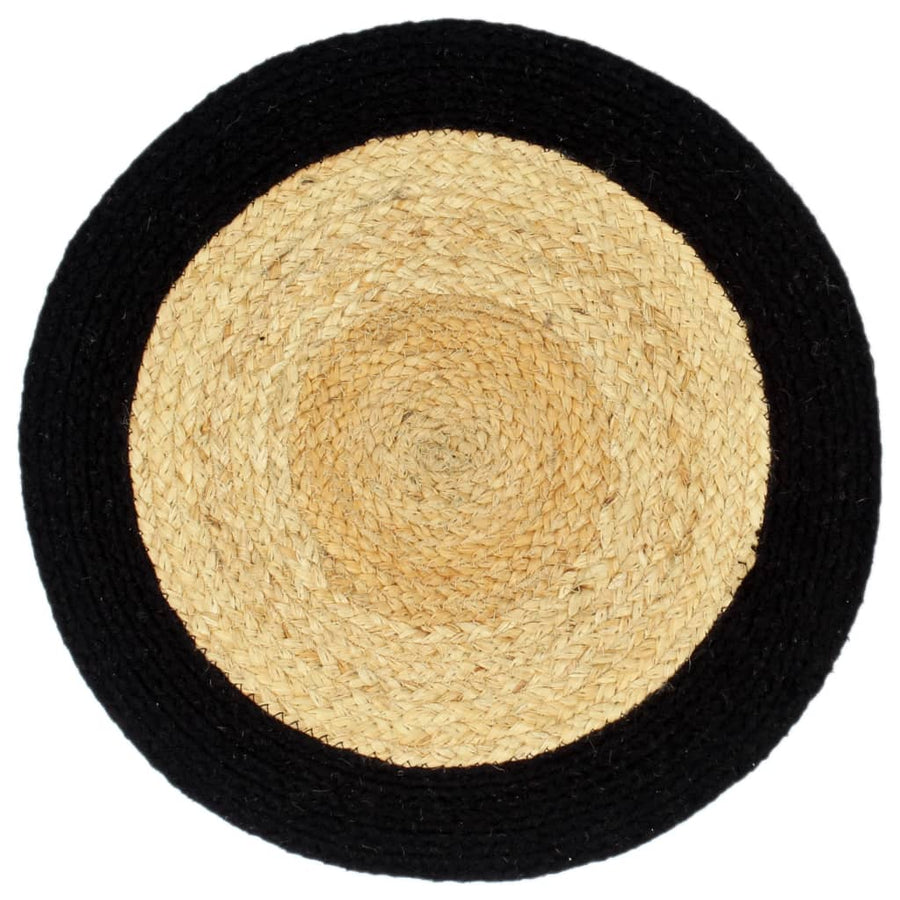 Placemats 38 Cm Natuurlijk En 6 Zwart Jute en katoen
