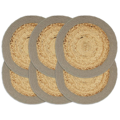 Placemats 38 Cm Natuurlijk En 6 Grijs Jute en katoen