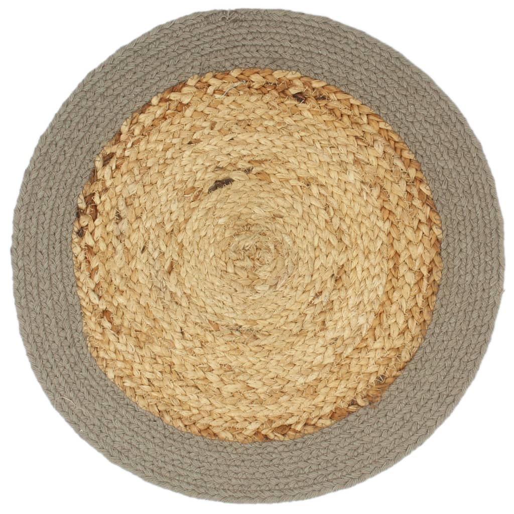 Placemats 38 Cm Natuurlijk En 6 Grijs Jute en katoen