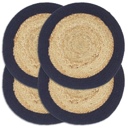 Placemats 38 Cm Natuurlijk En 4 Marineblauw Jute en katoen
