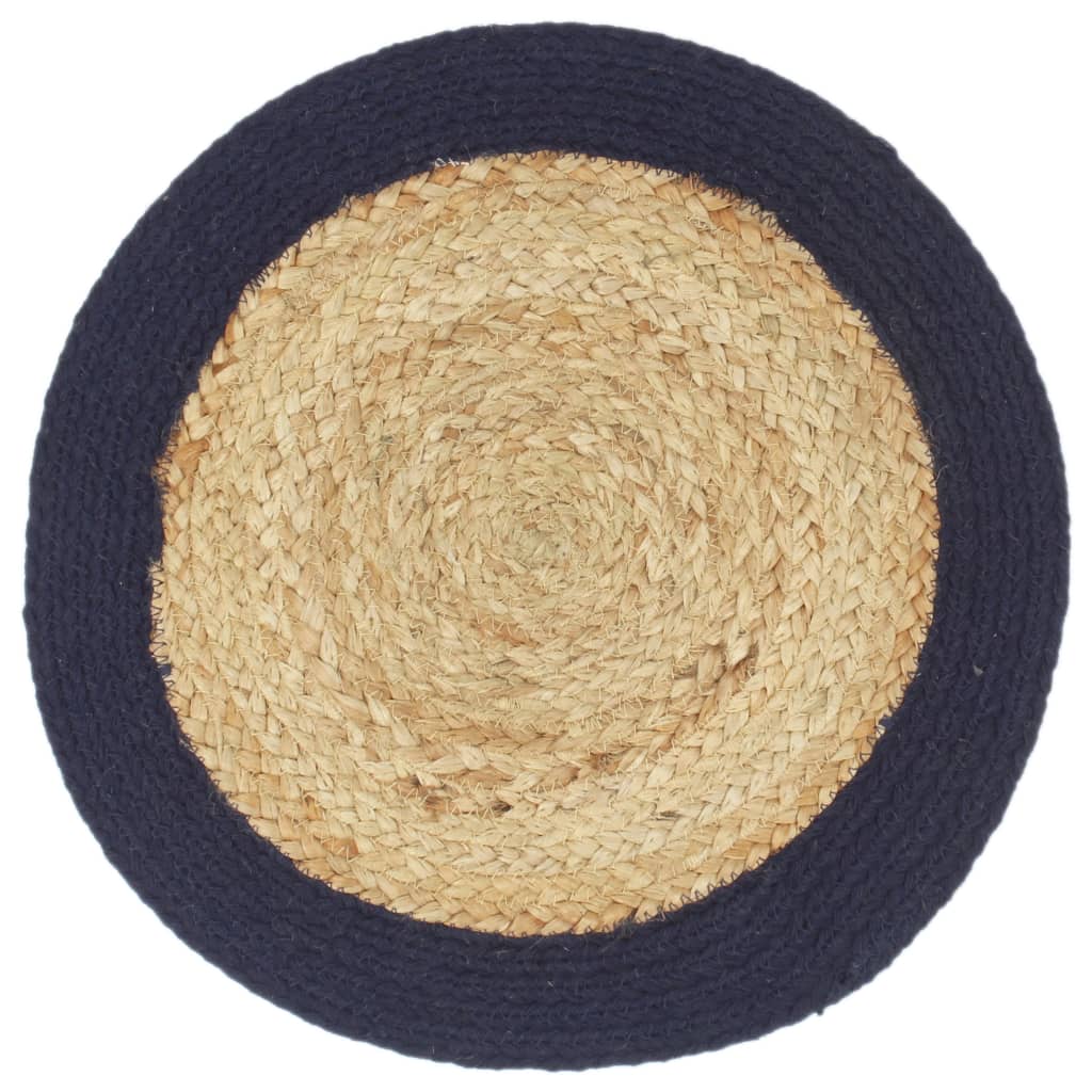 Placemats 38 Cm Natuurlijk En 4 Marineblauw Jute en katoen