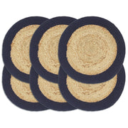 Placemats 6 st 38 cm jute katoen natuurlijk marineblauw