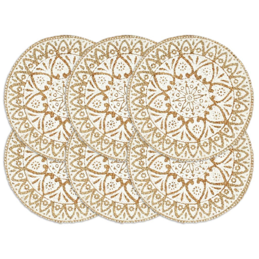 Placemats Rond 38 Cm 6 Wit Jute